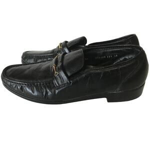 Florsheim FLS Black Leather Gold Buckle Slip On Horse Bit Loafer 11 D